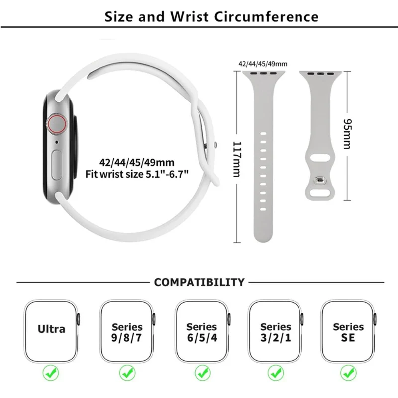 KALEBOL Apple Watch 49mm / 45mm / 44mm / 42mm Slim Watch Straps, Size: S / M - Lavender Grey