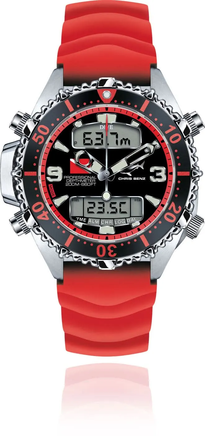 Chris Benz Depthmeter Digital 200M CB-D200X-R-KBR Herrenuhr • Digitaler Tiefenmesser • Shark Proof
