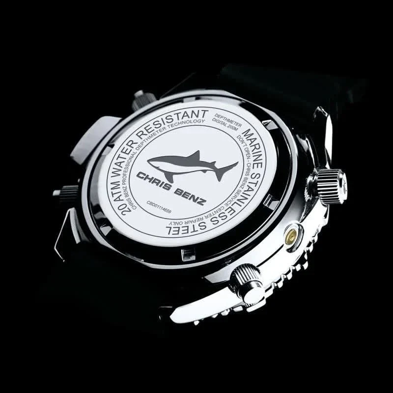 Chris Benz Depthmeter Digital 200M CB-D200X-SI-MB Herrenuhr • 200m Wasserdicht • Tiefenmesser