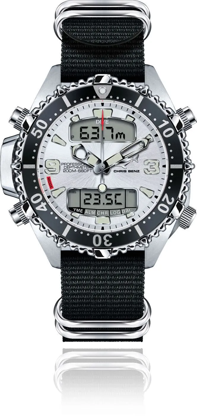 Chris Benz Depthmeter Digital CB-D200X-SI-NBS Herrenuhr • Tiefenmesser • 200m