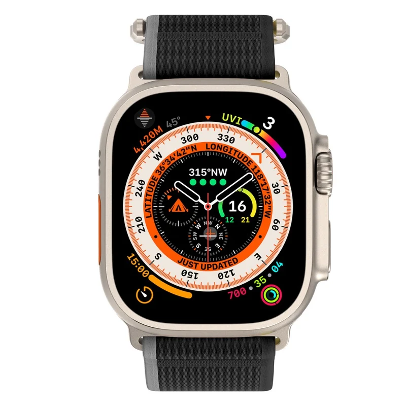 Apple Watch Series 49mm - 45mm - 44mm - 42mm Universal Braided Loop Strap, Size: L - Black+Grey