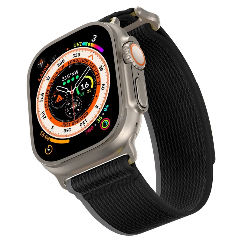 Apple Watch Series 49mm - 45mm - 44mm - 42mm Universal Braided Loop Strap, Size: L - Black+Grey