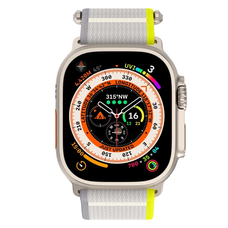 Apple Watch Series 49mm - 45mm - 44mm - 42mm Universal Braided Loop Strap, Size: L - Black+Grey
