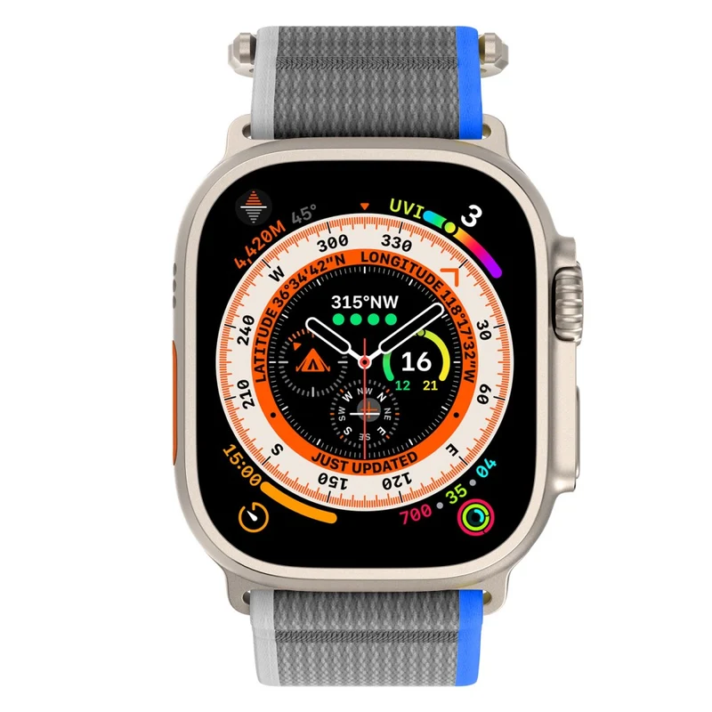 Apple Watch Series 49mm - 45mm - 44mm - 42mm Universal Braided Loop Strap, Size: L - Black+Grey
