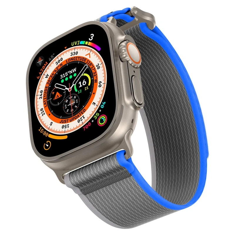 Apple Watch Series 49mm - 45mm - 44mm - 42mm Universal Braided Loop Strap, Size: L - Black+Grey