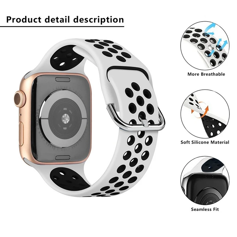 KALEBOL Apple Watch Series 49mm - 45mm - 44mm - 42mm Universal Silicone Watch Band - White+Black
