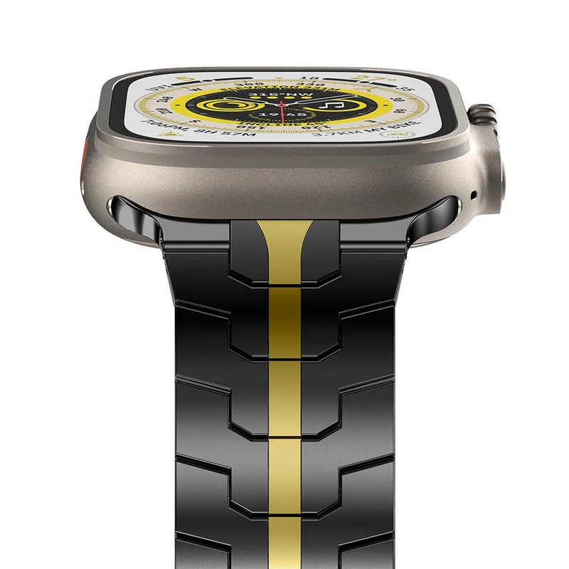 Apple Watch Series 49mm - 45mm - 44mm - 42mm Universal Watch Band Stainless Steel - Black+Gold