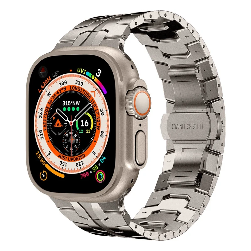 Apple Watch Series 49mm - 45mm - 44mm - 42mm Universal Watch Band Stainless Steel - Black+Gold