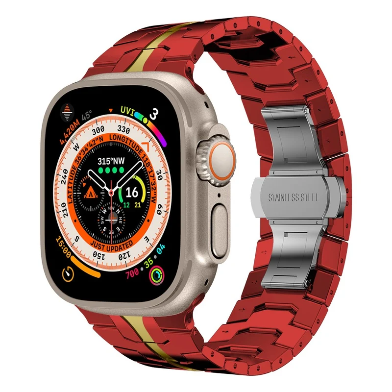 Apple Watch Series 49mm - 45mm - 44mm - 42mm Universal Watch Band Stainless Steel - Black+Gold