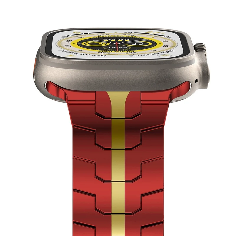 Apple Watch Series 49mm - 45mm - 44mm - 42mm Universal Watch Band Stainless Steel - Black+Gold