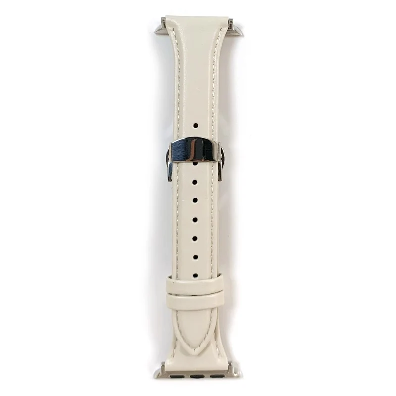 Apple Watch Series 49mm / 45mm / 44mm/ 42mm Cow Leather Watchband Replacement Strap - Black / Gold