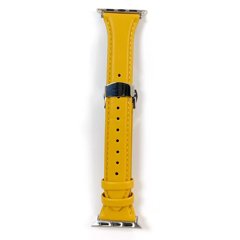 Apple Watch Series 49mm / 45mm / 44mm/ 42mm Cow Leather Watchband Replacement Strap - Black / Gold