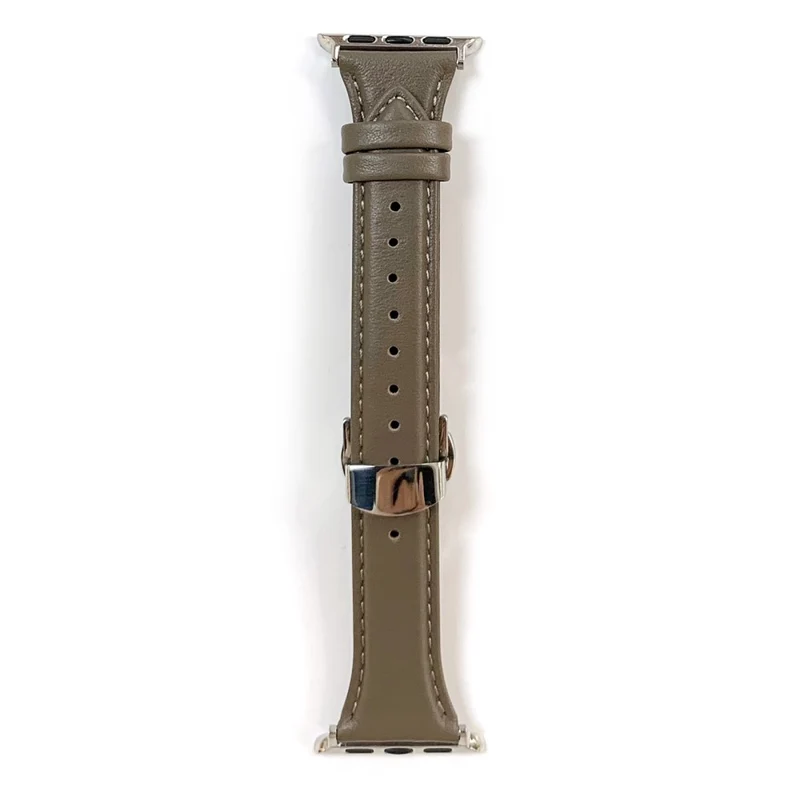 Apple Watch Series 49mm / 45mm / 44mm/ 42mm Cow Leather Watchband Replacement Strap - Black / Gold