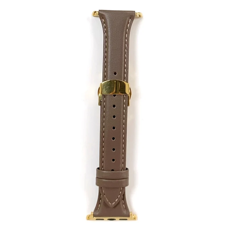 Apple Watch Series 49mm / 45mm / 44mm/ 42mm Cow Leather Watchband Replacement Strap - Black / Gold