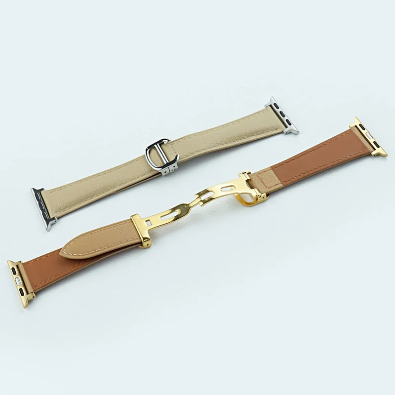 Apple Watch Series 49mm / 45mm / 44mm/ 42mm Replacement Band Leather Watch Strap - Milk Tea