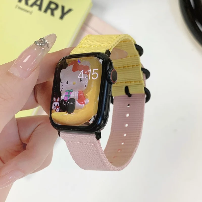 Apple Watch 49mm / 45mm / 44mm / 42mm Watch Band with Round Buckle - Yellow+Pink