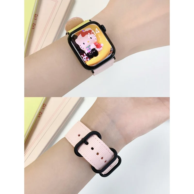 Apple Watch 49mm / 45mm / 44mm / 42mm Watch Band with Round Buckle - Yellow+Pink