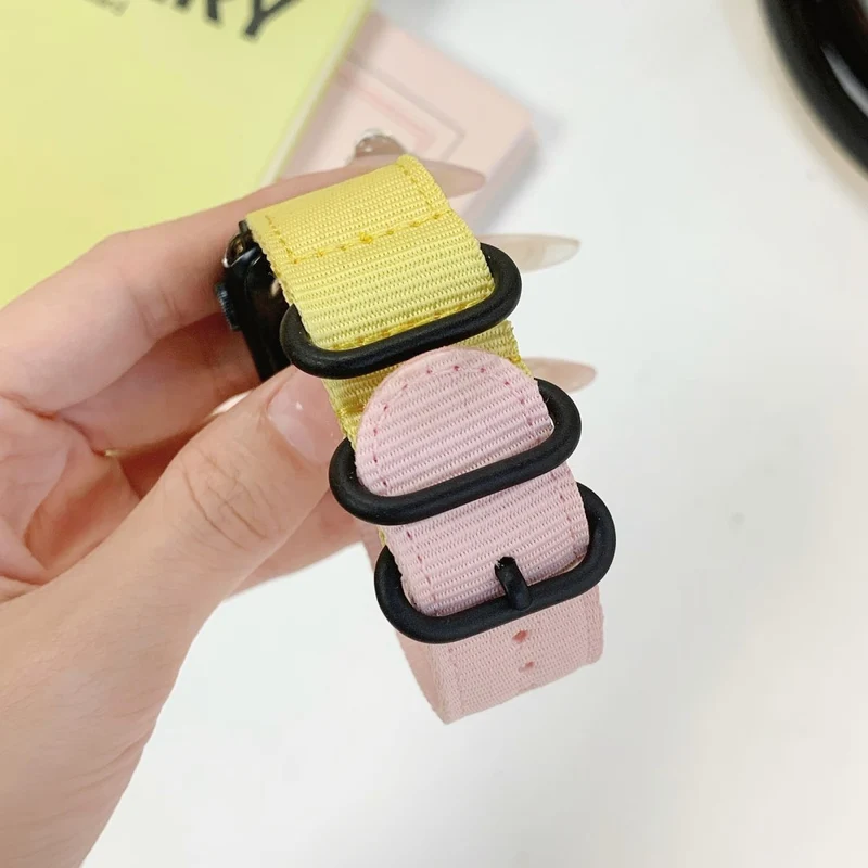 Apple Watch 49mm / 45mm / 44mm / 42mm Watch Band with Round Buckle - Yellow+Pink