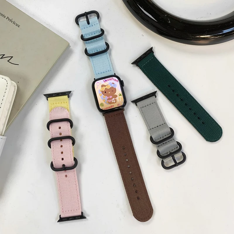 Apple Watch 49mm / 45mm / 44mm / 42mm Watch Band with Round Buckle - Yellow+Pink