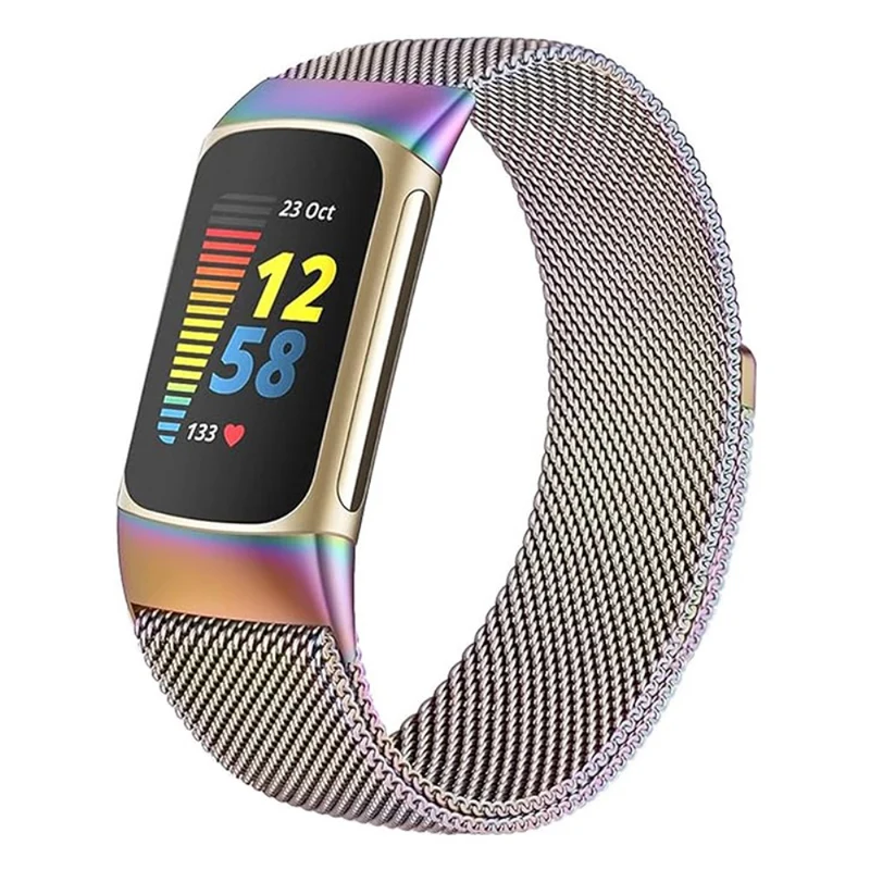 KALEBOL Series Fitbit Charge 6 / 5 Watch Strap Stainless Steel Milanese Wristband