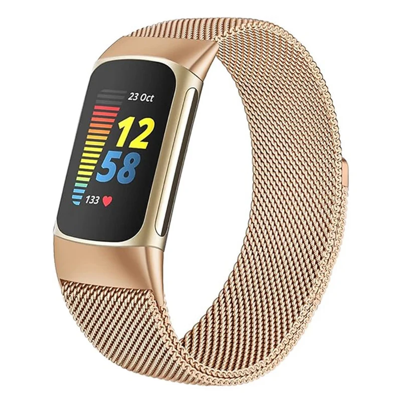 KALEBOL Series Fitbit Charge 6 / 5 Watch Strap Stainless Steel Milanese Wristband