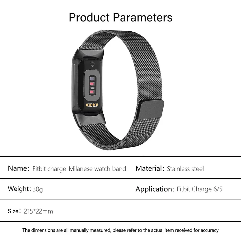 KALEBOL Series Fitbit Charge 6 / 5 Watch Strap Stainless Steel Milanese Wristband