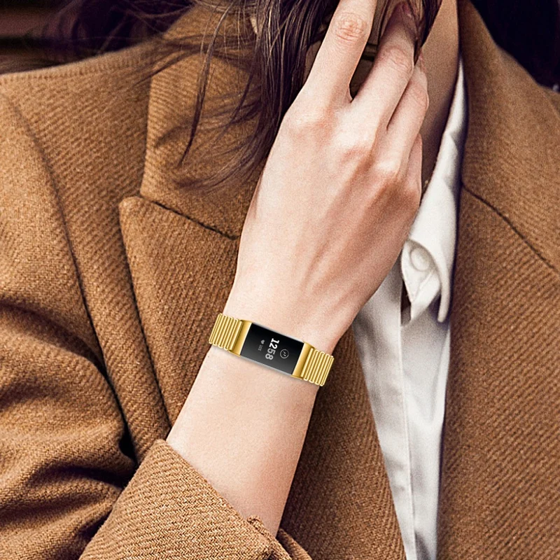 Stainless Steel Watch Strap Fitbit Charge 3 / 4 / 3 SE Electroplating Color Wrist Band