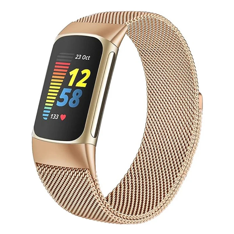 KALEBOL Series Fitbit Charge 4 / 3 Watch Band Stainless Steel Milanese Mesh Strap Bracelet - Retro Gold
