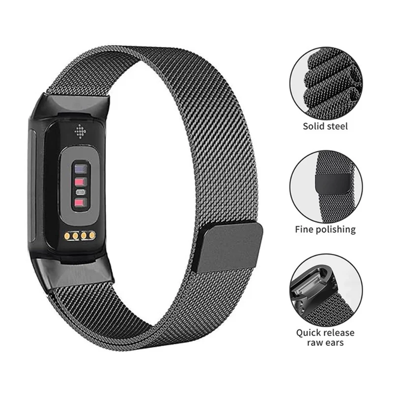 KALEBOL Series Fitbit Charge 4 / 3 Watch Band Stainless Steel Milanese Mesh Strap Bracelet - Retro Gold
