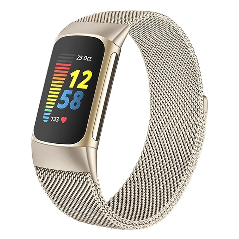 KALEBOL Series Fitbit Charge 4 / 3 Watch Band Stainless Steel Milanese Mesh Strap Bracelet - Retro Gold