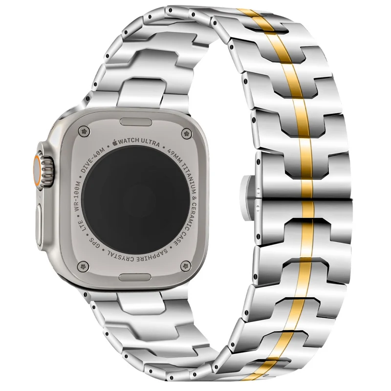 Stainless Steel Strap Apple Watch 49mm / 45mm / 44mm / 42mm Band - Silver+Gold