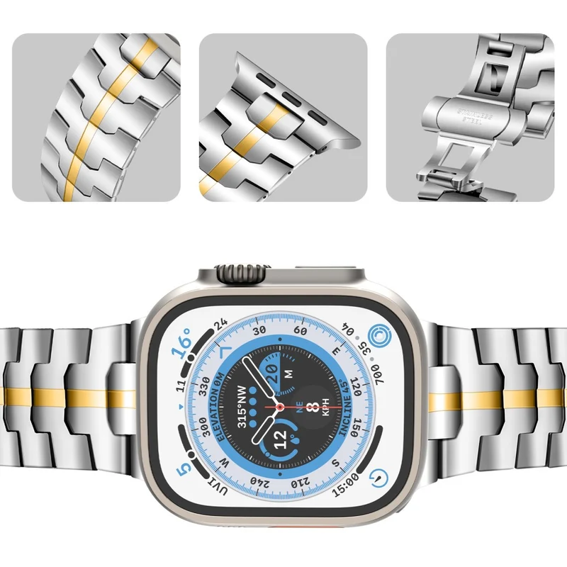 Stainless Steel Strap Apple Watch 49mm / 45mm / 44mm / 42mm Band - Silver+Gold