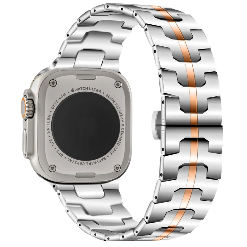 Stainless Steel Strap Apple Watch 49mm / 45mm / 44mm / 42mm Band - Silver+Gold