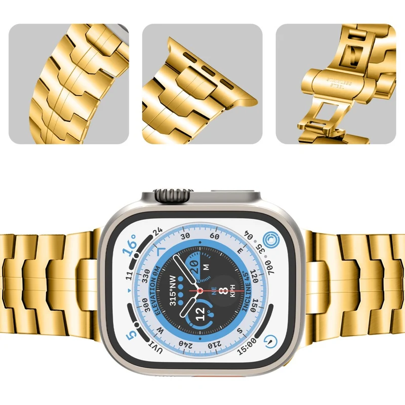Stainless Steel Strap Apple Watch 49mm / 45mm / 44mm / 42mm Band - Silver+Gold