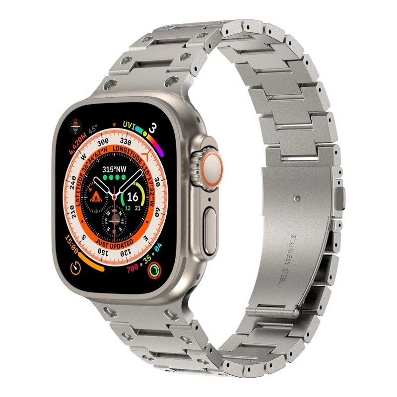 Apple Watch Series 49mm - 45mm - 44mm - 42mm Universal Stainless Steel Watch Strap - Titanium