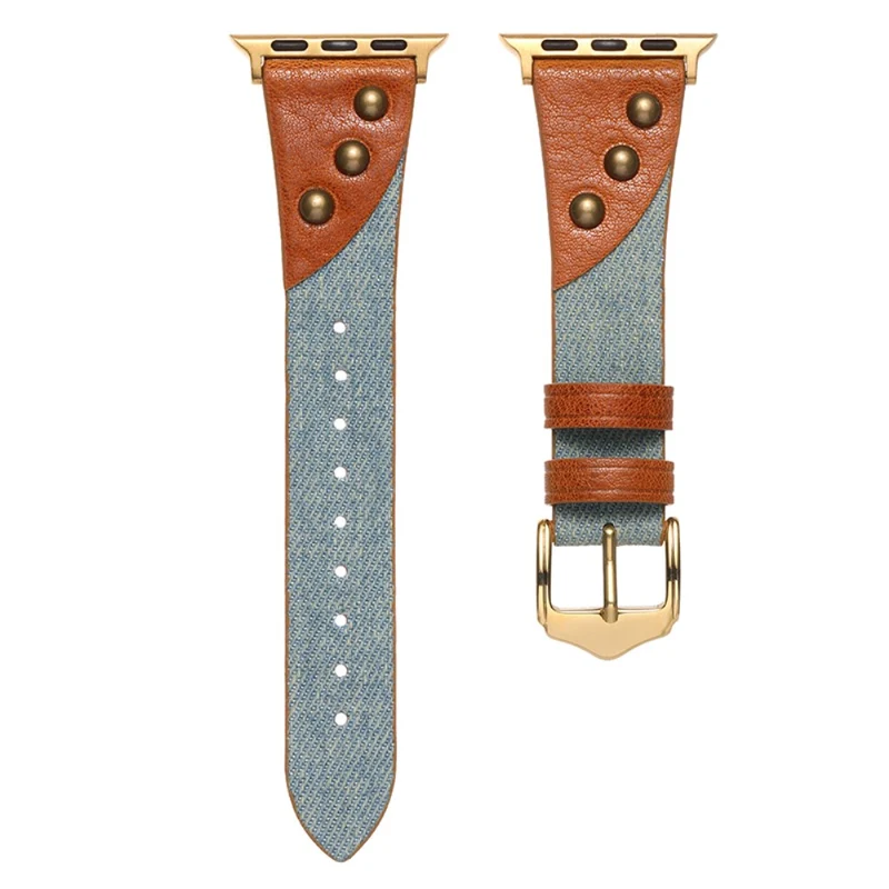Apple Watch 49mm / 45mm / 44mm / 42mm Splicing Retro Watch Band - Dark Blue+Brown