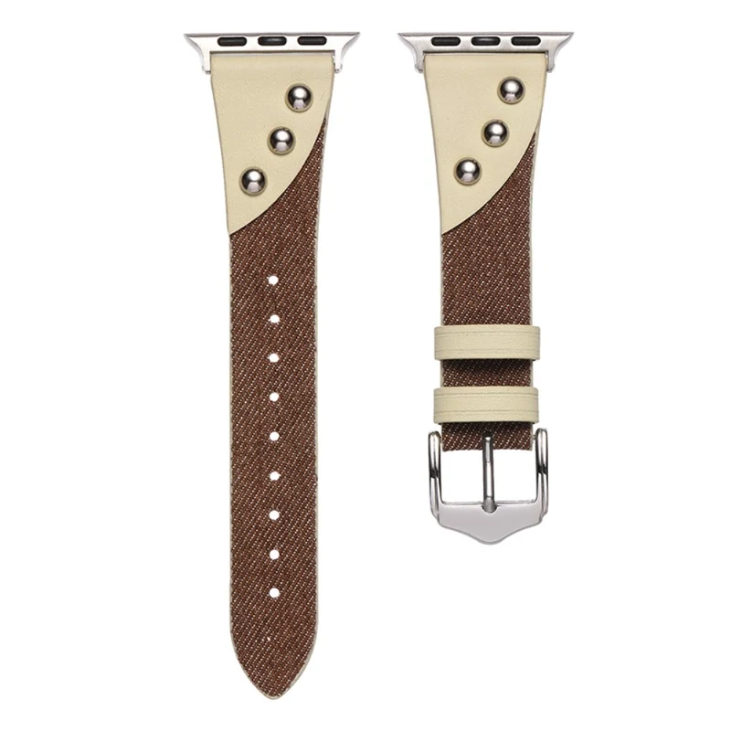 Apple Watch 49mm / 45mm / 44mm / 42mm Splicing Retro Watch Band - Dark Blue+Brown
