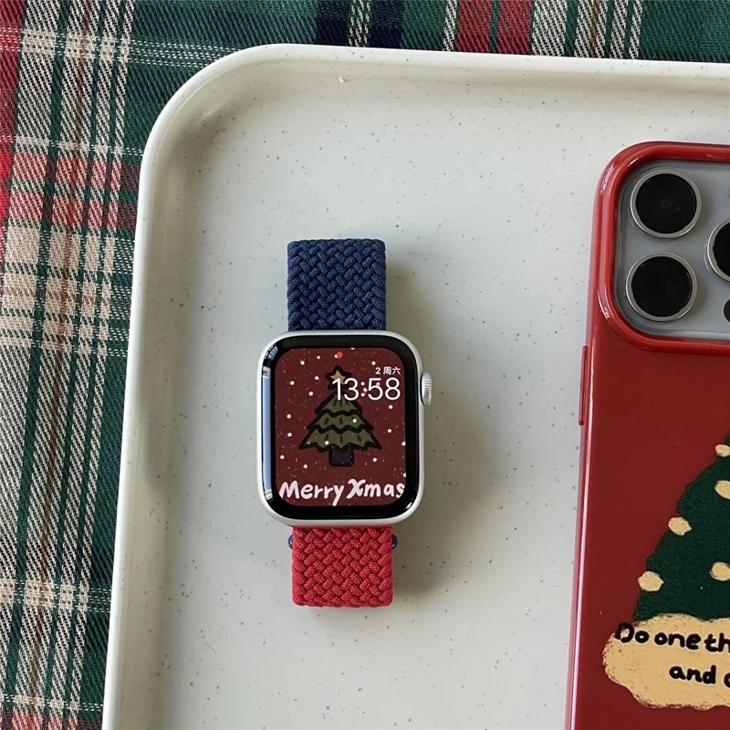 Apple Watch 49mm / 45mm / 44mm / 42mm Nylon Bracelet Strap - Red+Blue