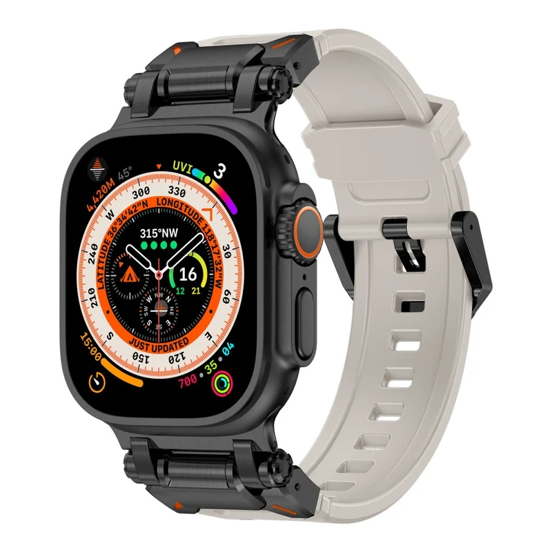 Apple Watch 49mm / 45mm / 44mm / 42mm Silicone Strap - Black+Starlight