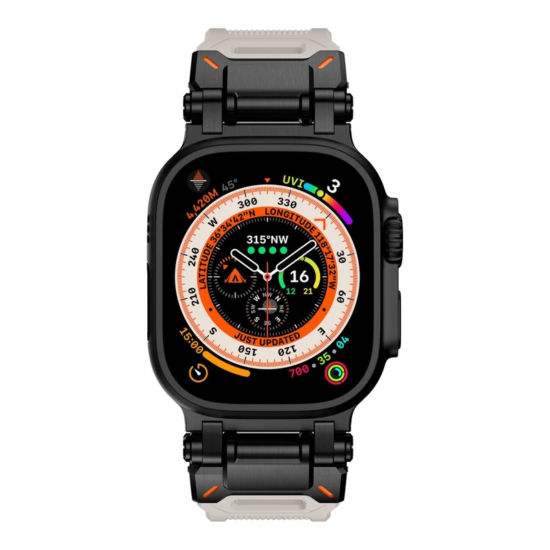 Apple Watch 49mm / 45mm / 44mm / 42mm Silicone Strap - Black+Starlight