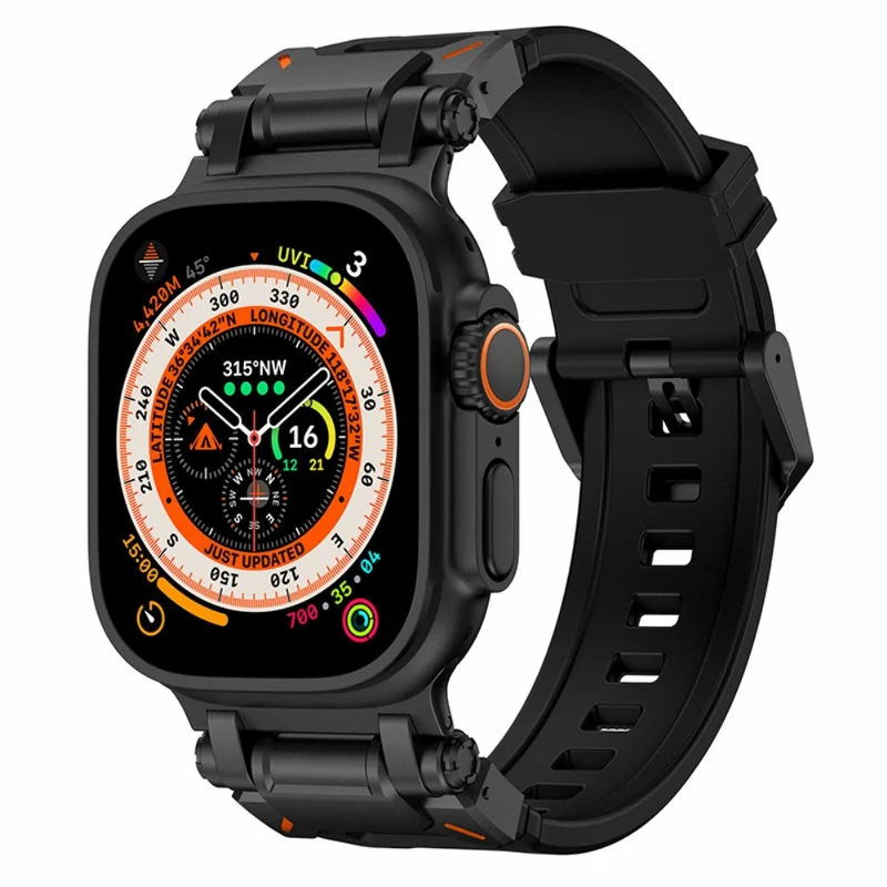 Apple Watch 49mm / 45mm / 44mm / 42mm Silicone Strap - Black+Starlight