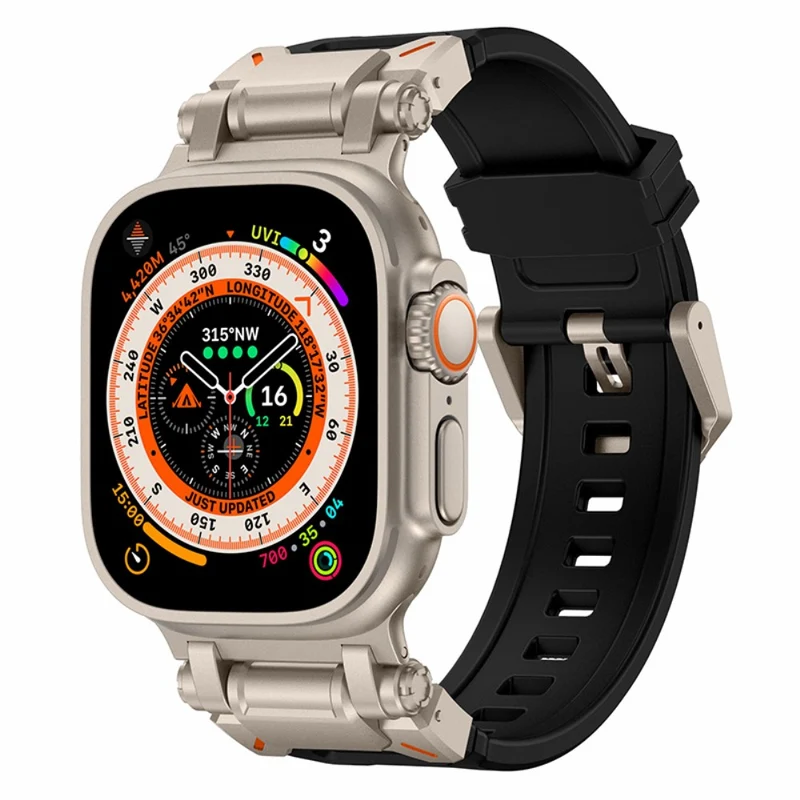 Apple Watch 49mm / 45mm / 44mm / 42mm Silicone Strap - Black+Starlight