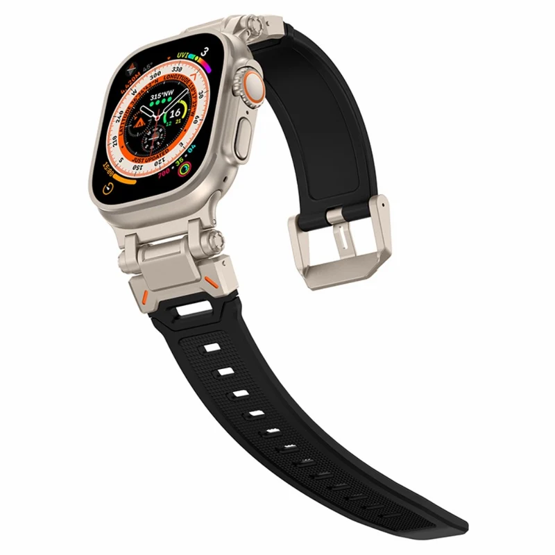 Apple Watch 49mm / 45mm / 44mm / 42mm Silicone Strap - Black+Starlight