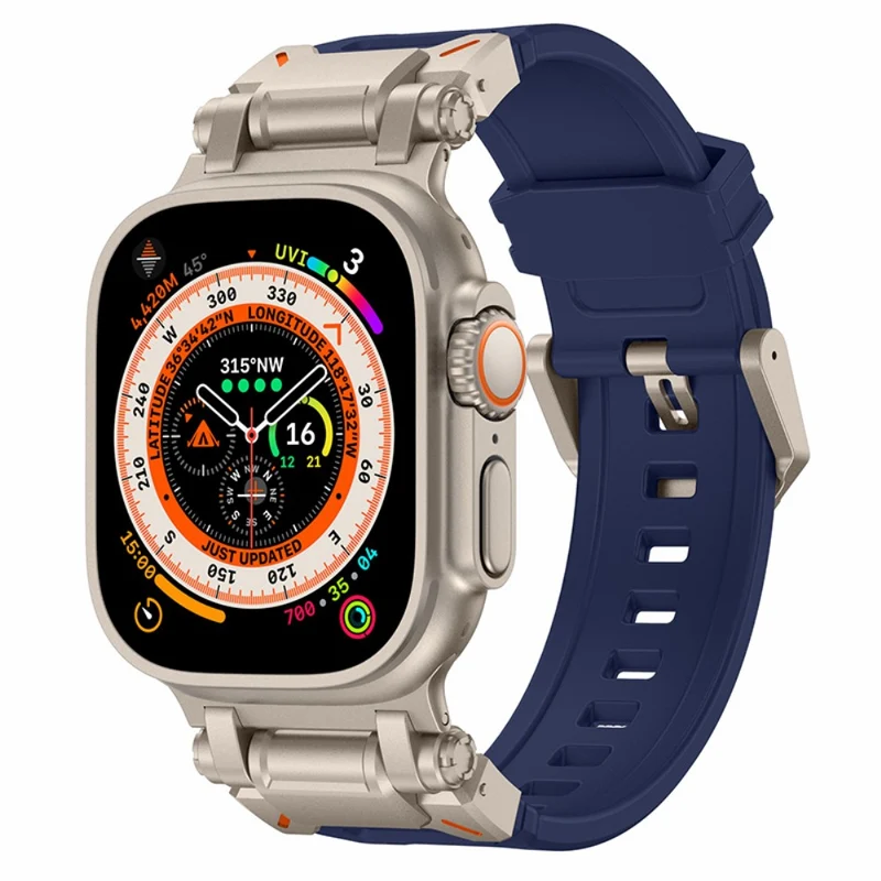 Apple Watch 49mm / 45mm / 44mm / 42mm Silicone Strap - Black+Starlight