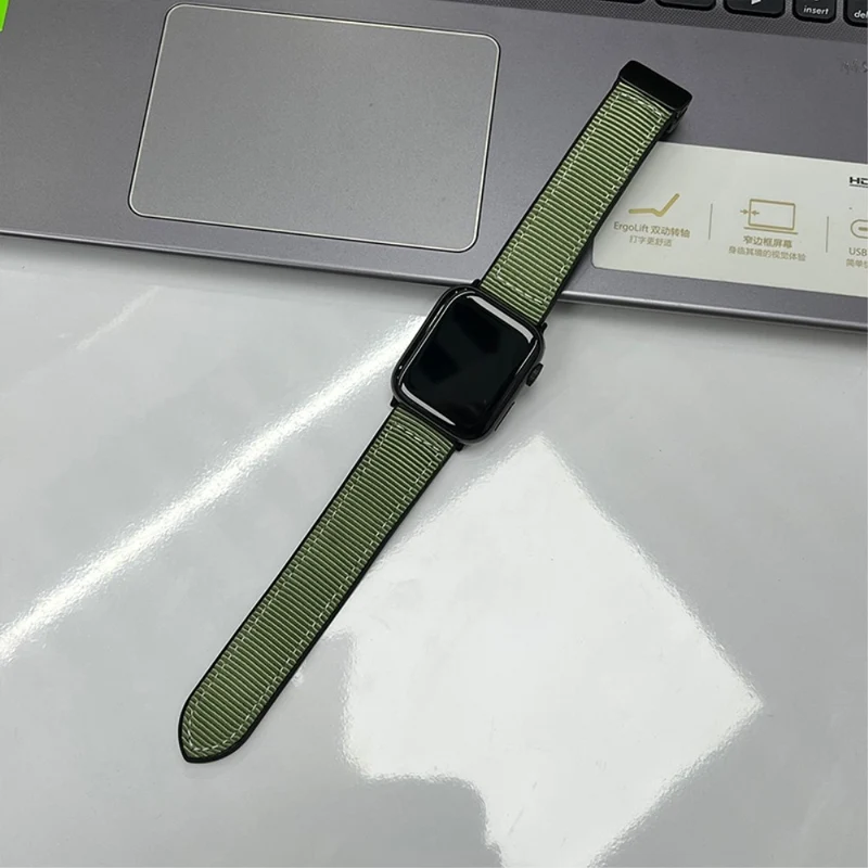 Apple Watch 49mm / 45mm / 44mm / 42mm Magnetic Nylon Watch Strap - Army Green