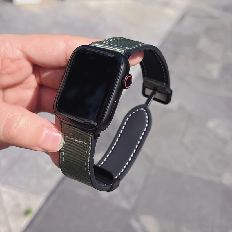 Apple Watch 49mm / 45mm / 44mm / 42mm Magnetic Nylon Watch Strap - Army Green