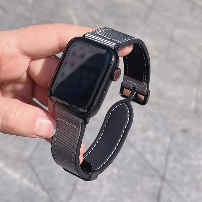 Apple Watch 49mm / 45mm / 44mm / 42mm Magnetic Nylon Watch Strap - Army Green