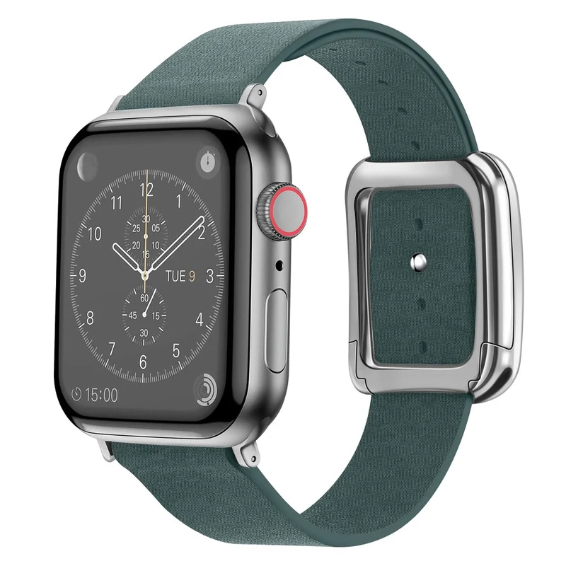 Apple Watch 49mm / 45mm / 44mm / 42mm Men's Watch Band Leather Strap - Dark Green