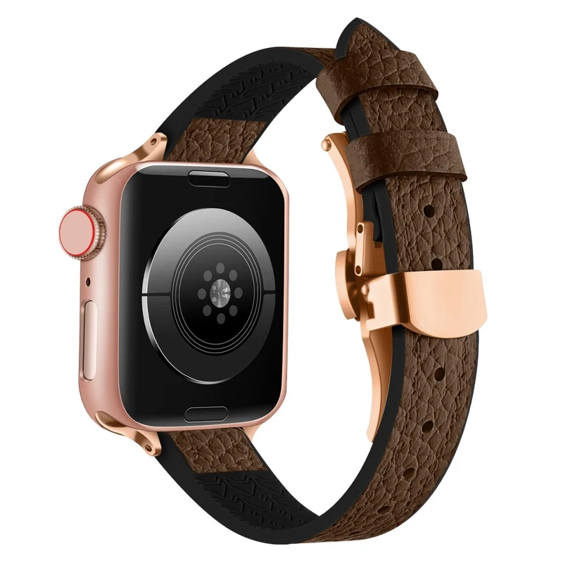 Apple Watch Series 49mm - 45mm - 44mm - 42mm Universal Watch Band - Tan / Rose Gold Buckle and Rose Gold Buckle