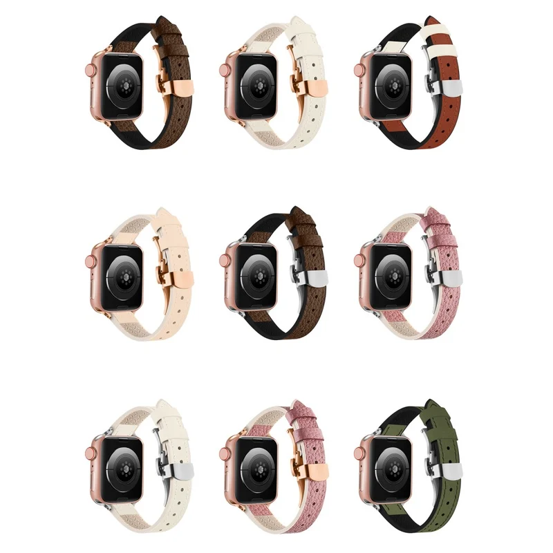 Apple Watch Series 49mm - 45mm - 44mm - 42mm Universal Watch Band - Tan / Rose Gold Buckle and Rose Gold Buckle
